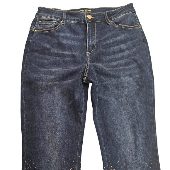 Frank Lyman Womens Denim Jeans With Gold Leopard Print Design L/G - Picture 5 of 7